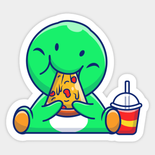 Cute Dinosaur Eating Pizza Cartoon Sticker